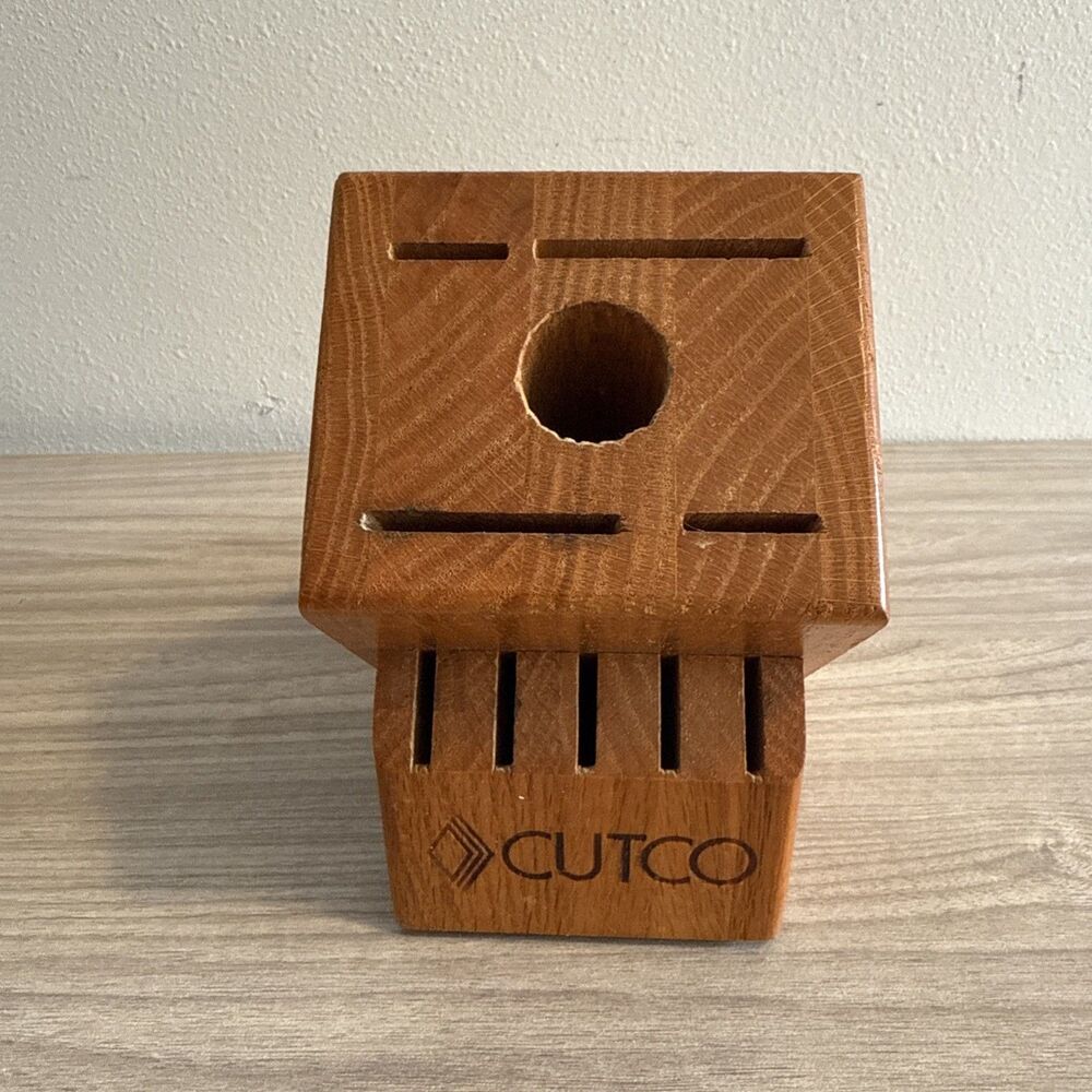 Cutco 10 Slot Knife Block Honey Oak Holds 9 Knives + Sharpener Hole Made in USA
